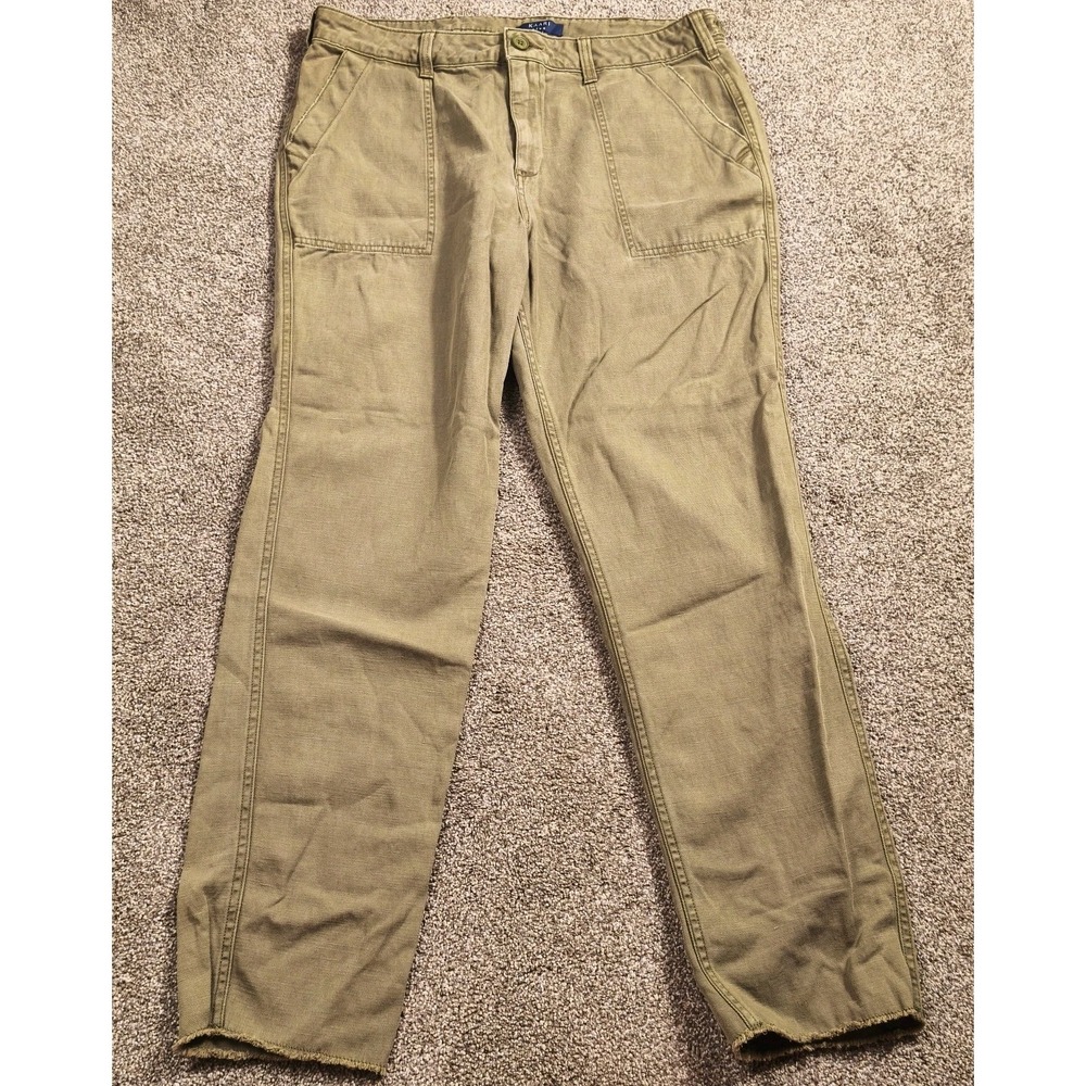 KAARI Linen Blend Utility‎ Cargo Pants Khaki Olive Green Raw Hem Size 10